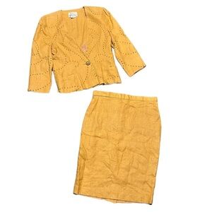 Vintage Magali Collection Two Piece Skirt Blazer Goldenrod Gold Buttons Size 8